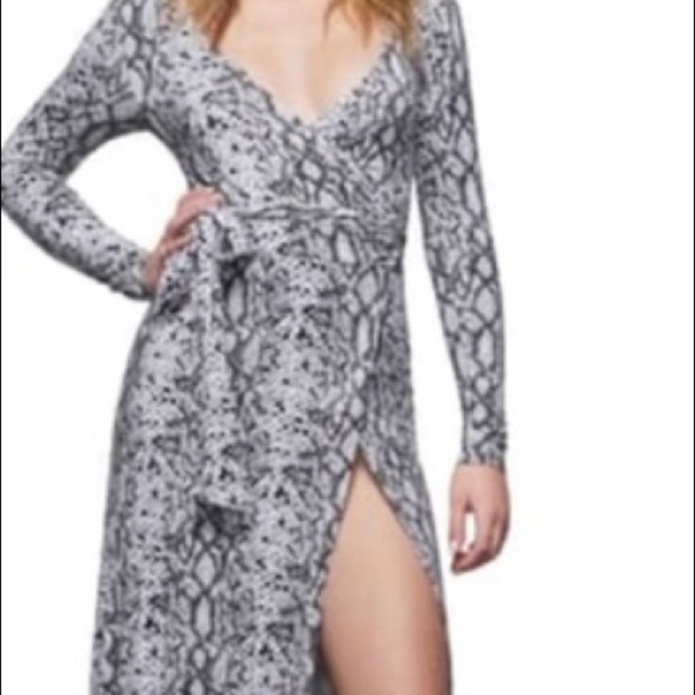 Good American Python Snake Print Long Sleeve Wrap Dress Size 5